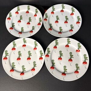 Vintage set Of 4 8” Raddish Plates BIA Cordon Blue Spring Vegetable Garden MCM
